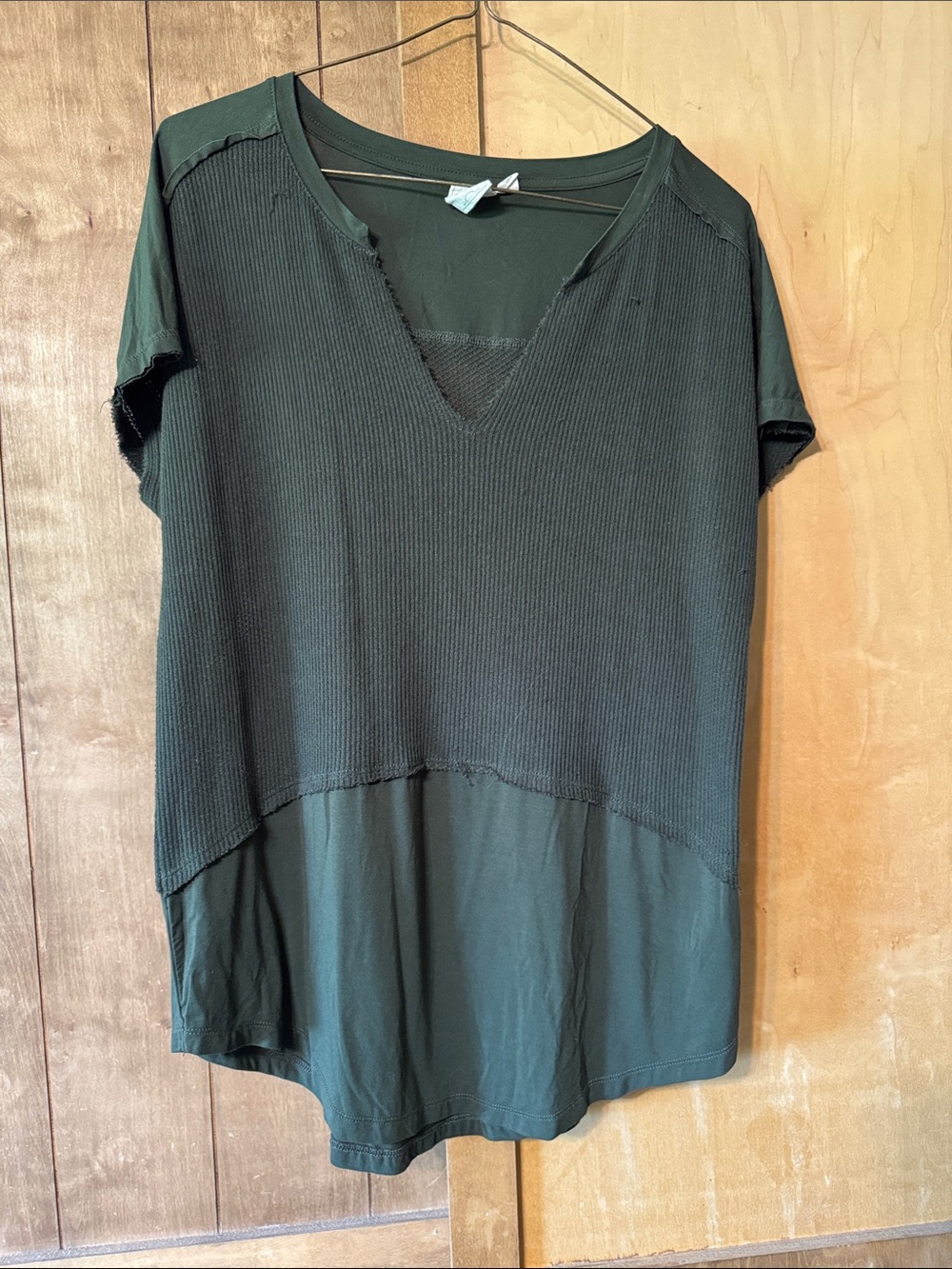 White Crow Dark Green V-Neck Short Sleeve Top